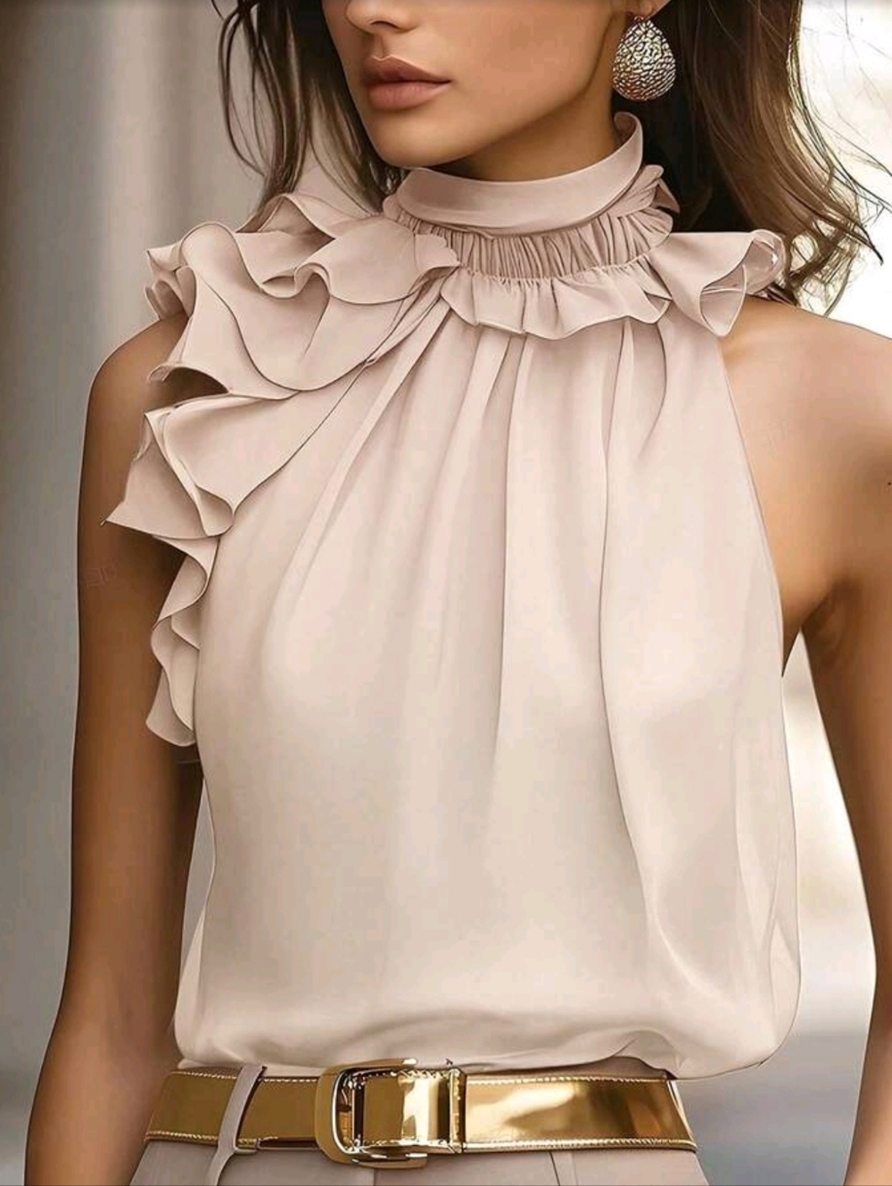 Ruched Sleeveless Blouse, Intellectual And Elegant